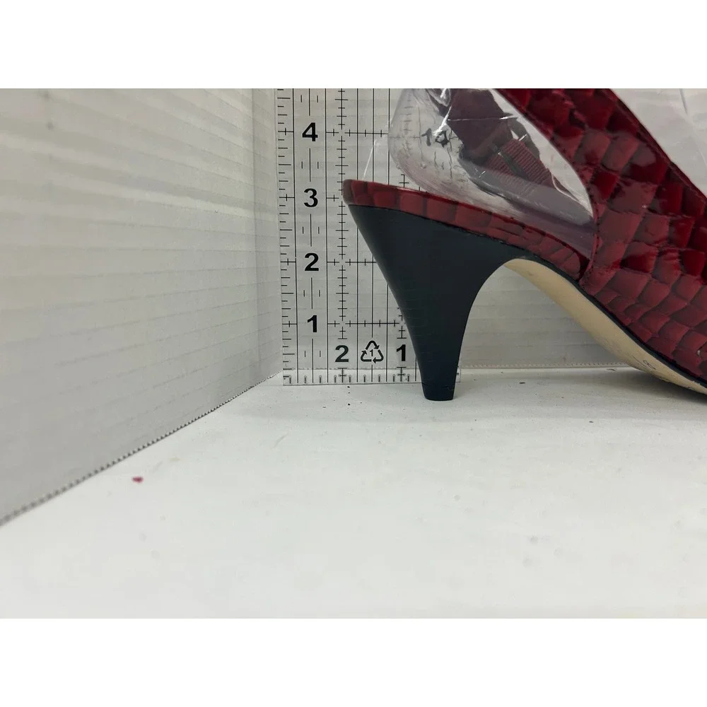 Alex Marie Croc Embossed Slingback Heels 9M Red Peep Kitten Heel Office Siren